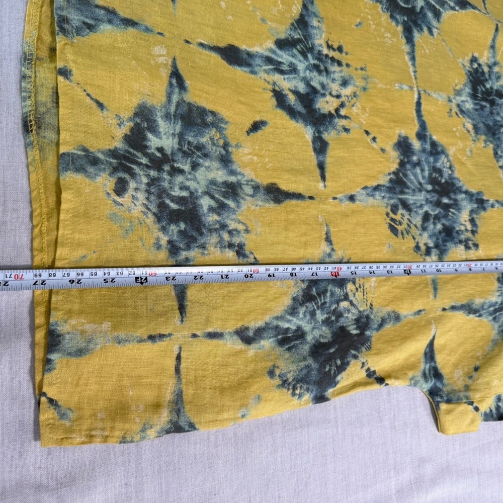 Bellambra Made in Italy 100% Linen Top Mustard Teal Shibori Print Womens Large - Picture 8 of 11